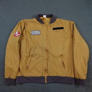 Ghostbusters Jacket Mens Large Brown Canvas Bomber Full Zip Back Logo 555-2368